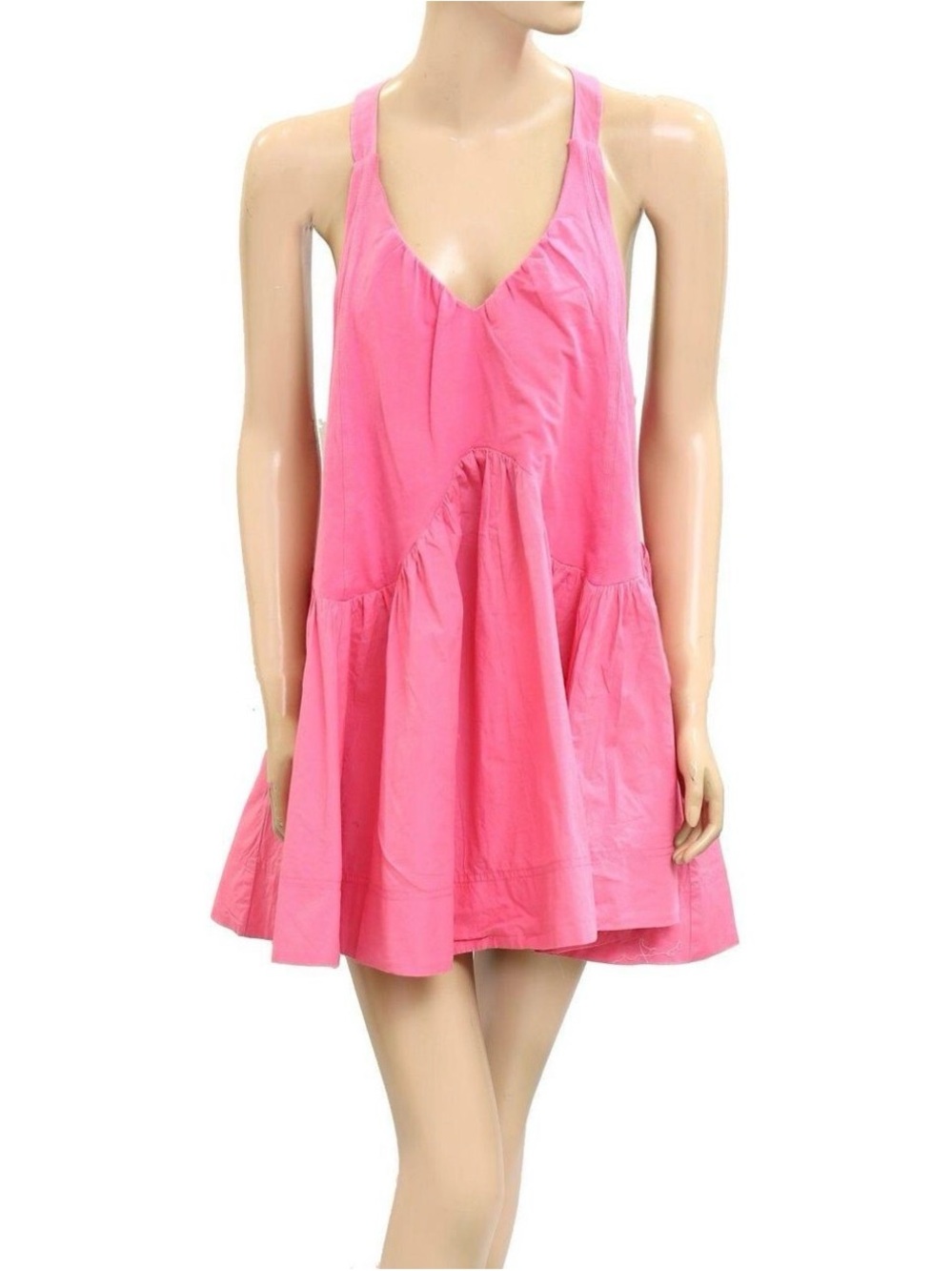 Daily Practice by Anthropologie Sleeveless Hot Pink V-Neck Tiered Mini Dress
